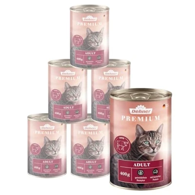 Abbildung von Dehner Premium Katzenfutter, Nassfutter getreidefrei, für ausgewachsene Katzen, Rind, 6 x 400 g Dose (2.4 kg)