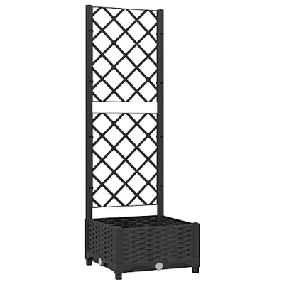 Abbildung von vidaXL Pflanzkübel mit Rankgitter Blumenkübel Pflanzkasten Blumentopf Blumenkasten Rankhilfe Spalier Gartenspalier Schwarz 40x40x121,5cm PP