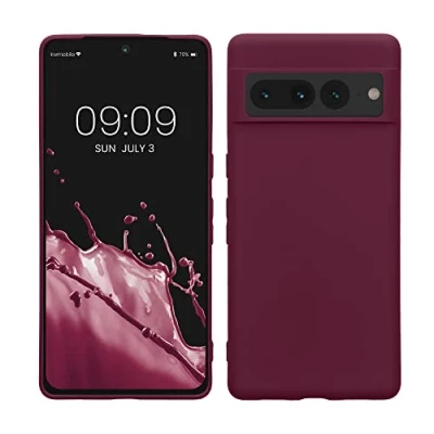 Abbildung von kwmobile Hülle kompatibel mit Google Pixel 7 Pro weiches TPU Silikon Case Cover geeignet für kabelloses Laden Bordeaux Violett