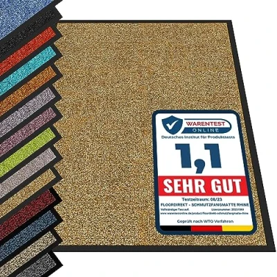 Abbildung von etm Hochwertige Fußmatte schadstoffgeprüft bewährte Eingangsmatte in Gewerbe &amp; Haushalt Schmutzfangmatte mit Top Reinigungswirkung Sauberlaufmatte waschbar rutschfest (90x150 cm, Beige)