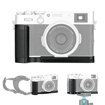 Abbildung von Handgriff Kameragriff für Fujifilm Fuji X100V X100F Verbessertes Handling Arca Swiss schnellwechselplatte kompatibel mit Stativ Akku direkt wechseln Metall L Platte