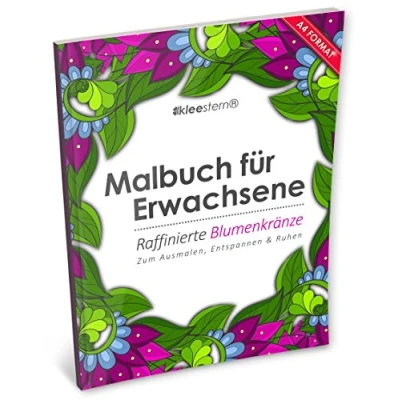 Abbildung von Malbuch für Erwachsene: Raffinierte Blumenkränze zum Ausmalen, Entspannen &amp; Ruhen (Kleestern®, A4 Format, 40+ Motive)