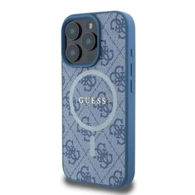 Abbildung von CG MOBILE Guess Magsafe PU 4G Hartschale mit klassischem Logo für iPhone 16 Pro, Blau