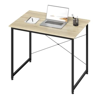 Abbildung von WOLTU Schreibtisch, Kleiner Computertisch, 80x60x70 cm,Bürotisch eckig, Tisch mit Metallgestell, für Büro Homeoffice Arbeitszimmer Schlafzimmer, aus Holzwerkstoff, Heller Eiche+schwarz
