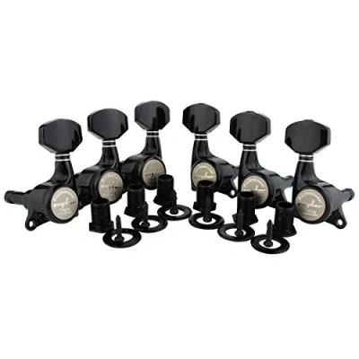 Abbildung von Guyker 6Pcs Guitar Locking Tuners (3L + 3R Handed) 1:18 Ratio Lock String Tuning Key Pegs Machine Heads with Hexagonal Handle Replacement for LP SG Style Electric, Folk or Acoustic Guitars Black