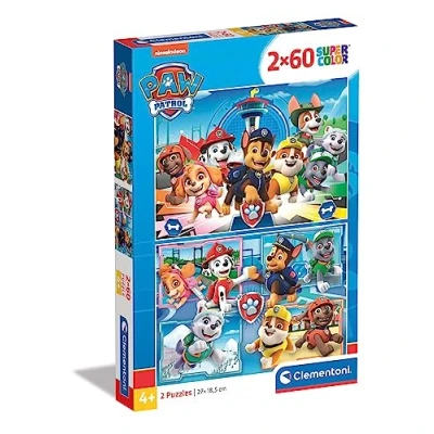Abbildung von Clementoni 21617 Supercolor Paw Patrol Puzzle 2 x 60 Teile ab 4 Jahren, buntes Kinderpuzzle mit besonderer Leuchtkraft &amp; Farbintensität, Geschicklichkeitsspiel für Kinder