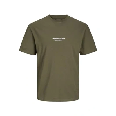 Abbildung von Jack &amp; Jones CREW NECK Tshirt print, Herren, Größe: Medium, Khaki