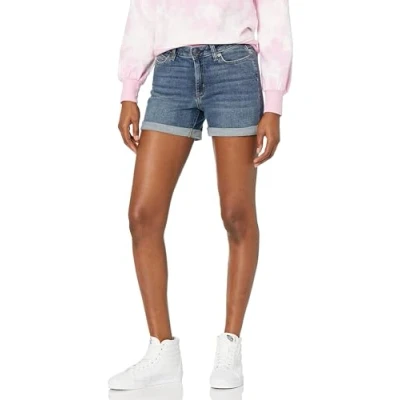 Abbildung von Amazon Essentials Damen Jeansshorts In Schmaler Passform Mit Mittelhohem Bund, 10 cm, Vintage Waschung, 46