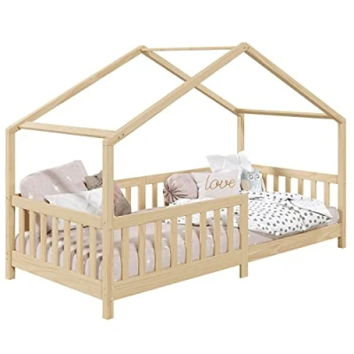 Abbildung von IDIMEX Kinderbett LISAN, Hausbett Tipibett Montessori Bett massiver Kiefer 90 x 200