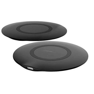 Abbildung von Callstel Induktionsladegerät: 2er Set extraflache Schnell Ladestationen mit Qi, 5 15 W, 5/9 V (Handy Ladestationen, Ladestation Smartphone, Samsung Ladegerät)