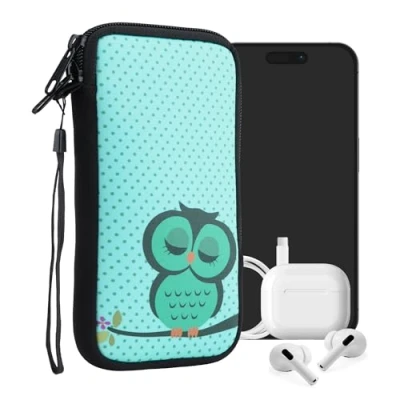 Abbildung von kwmobile Handytasche für Smartphones XL 6,7/6,8&quot; Neopren Handy Tasche Hülle Cover Case Schutzhülle Eule Schlaf Türkis Braun Mintgrün 17,2 x 8,4 cm Innenmaße