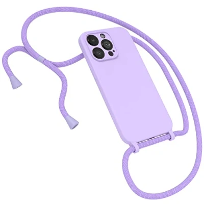 Abbildung von EAZY CASE Premium Silikon Handykette kompatibel mit iPhone 13 Pro Handyhülle Umhängeband, Handykordel Schutzhülle, Silikonhülle, Hülle Band, Kette für Smartphone, Lavendel Lila