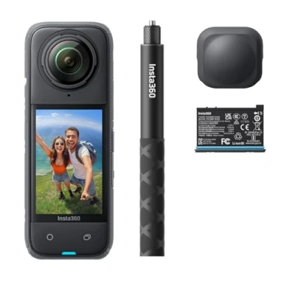 Abbildung von Insta360 X4 Starter Bundle wasserdichte 8K 360 Action Cam, 4K Weitwinkelvideos, Unsichtbarer Selfie Stick Effekt, Abnehmbarer Linsenschutz, 135 min Akkulaufzeit, KI Bearbeitung, Stabilisierung