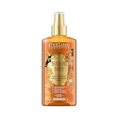 Abbildung von EVELINE COSMETICS Brazilian Body Luxuriöses Selbstbräunungsspray 5in1 für Gesicht &amp; Körper Helle und dunkle Haut Sofortige Wirkung Sieben Tage anhaltende PureTan Technologie pflanzliche Basis 150 ml