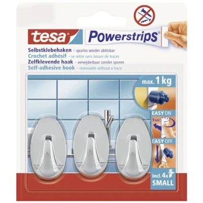 Abbildung von 6 x Tesa Powerstrips Haken Small Oval chrom VE=3 Stück