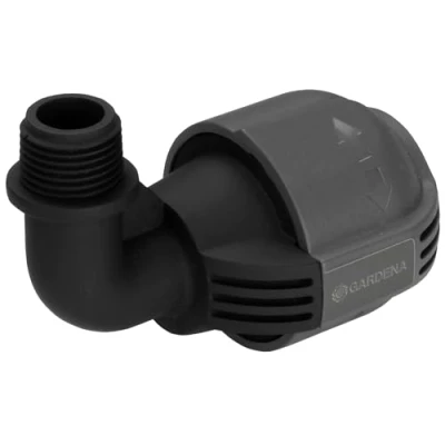 Abbildung von Gardena Sprinklersystem L Stück mit Außengewinde: Verbindungsstück für Anschluss am Rohrende, 25 mm x 1/2 Zoll, Quick&amp;Easy Verbindungstechnik, selbstdichtende Gewindeverbindung (2780 20)