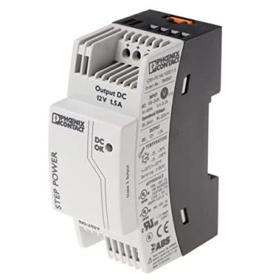 Abbildung von Phoenix Contact STEP PS/1AC/12DC/1.5 Phasen Getaktet DIN Schienen Netzteil 18W, 85 → 264V ac, 12V dc / 1.5A