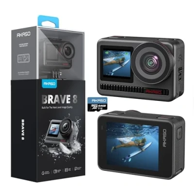 Abbildung von AKASO Action Cam 4K60FPS 48MP WiFi Unterwasserkamera mit SuperSmooth Stabilisierung, Touchscreen, 150 Weitwinkel, 60M Wasserdicht Kamera 8X Zoom, 16x Slo mo, 2x1550mAh Akkus Brave 8