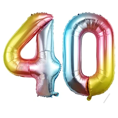 Abbildung von 40 Geburtstag Deko zahlen luftballon jahre Folienballon Regenbogen für 40. Geburtstagsdeko Männer Frauen Ballon Zahl zum fliegt mit Helium