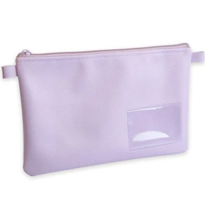 Abbildung von effektivo Banktasche Geldtasche farbig mit Reißverschluss und Fenster, Kunstleder violet pink, passend für Dokumente bis DIN A5