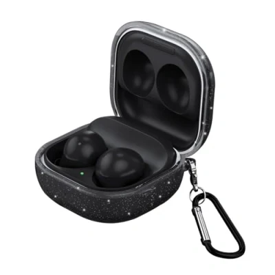 Abbildung von GIOPUEY Clear Hülle Kompatibel mit Samsung Galaxy Buds FE/Buds Pro/Buds Live/Buds 2/Buds 2 Pro, TPU Stoßfeste Schutzhülle, Ultradünn, Kein Geruch, Silikon Bling transparent Black