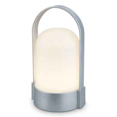 Abbildung von BRILONER LED Tischlampe kabellos IP44 mit Touch, dimmbar in Stufen, Akku tauschbar, Nachttischlampe, Leselampe, Lampe, Campinglampe, Tischleuchte, Outdoor, 9x8x15,5 cm, Chrom matt