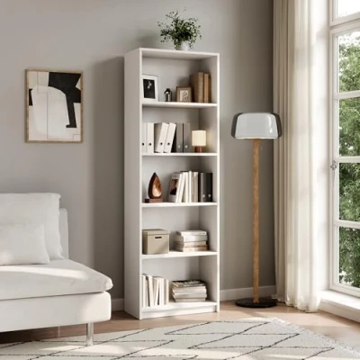 Abbildung von Home Collective Bücherregal Aktenregal Standregal Raumteiler weiß mit 5 offenen Fächern aus MDF Holz Breite 60 cm