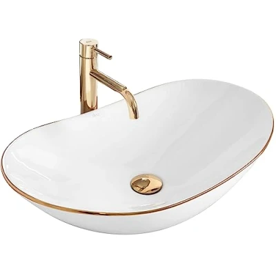 Abbildung von wohnwerk.idee Aufsatzwaschbecken Waschbecken Royal Gold Weiß Goldrand 60,5x36cm