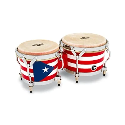 Abbildung von LP Latin Percussion Matador Wood Bongo Puerto Rican Flag Chrome Hardware M201 PR