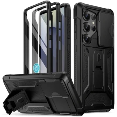 Abbildung von POETIC Spartan Hülle für Galaxy S25 Ultra, [Schiebe Kamera Abdeckung] [Displayschutz funktioniert mit Fingerabdruck ID] Robuste, stoßfeste Handyhülle in Militärqualität Ständer, Mattschwarz