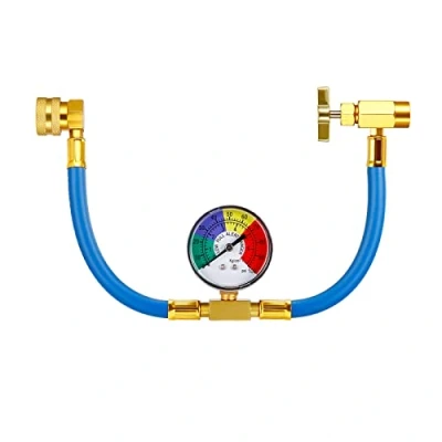 Abbildung von Wowlela Universal Car R134A Ladeschlauch Klimaanlage Kältemittel Ladeadapter mit Manometer 1/2 ACME Gewinde