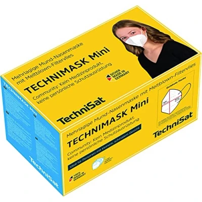 Abbildung von TechniSat TECHNIMASK Mini Community Maske für kleine, schmale Gesichter (Mund und Nasen Bedeckung, mehrlagige aus hochwertigem Vlies, Made in Germany) 5 Stück Farbe weiß