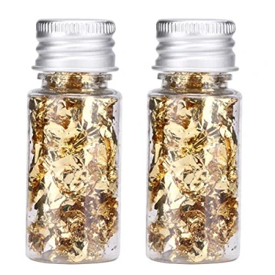 Abbildung von Tissting Essbare Blattgold Flocken, 2 Flaschen Blattgoldflocken Folie, Blatt Flocken Gold Folien für Dessert Kuchen Backen Schokolade Dekorfolie DIY Künstlerbedarf