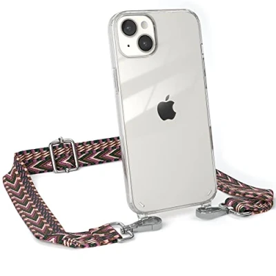 Abbildung von EAZY CASE Handykette Einstellbarer Trageriemen kompatibel mit iPhone 14 Plus, Schulterriemen, Riemen, Hülle aus Silikon, DIY Kettenkombination, Beere/Rosa Metall Silber