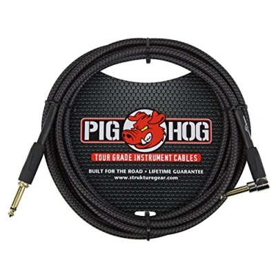 Abbildung von Pig Hog Vintage Serie Instrumentenkabel, Black Woven, 3m/10ft, 6.35 (1/4) auf (1/4), Hochwertige Qualität, Gewebt, Winkelstecker
