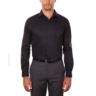 Abbildung von Van Heusen Herren Kleid Regular Fit Flex Kragen Stretch Solid Klassisches Hemd, schwarz, 44 cm Hals 86 89 Ärmel