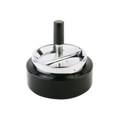 Abbildung von APS Drehaschenbecher &quot;KLASSIKER&quot;, Ascher, Aschenbecher aus verchromtem Metall, Deckel mit Drehmechanismus, Ø 10,5 cm, Höhe 11cm, Schwarz