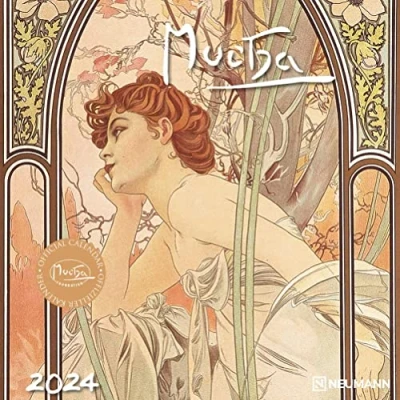 Abbildung von Mucha 2024 Wand Kalender Broschüren 30x30 30x60 geöffnet Kunst