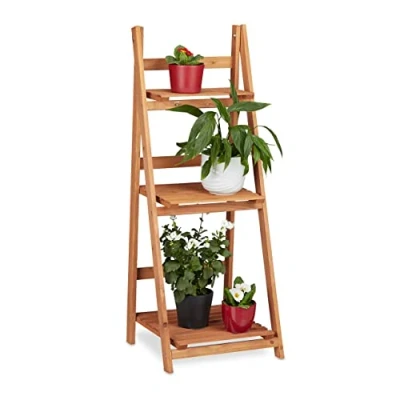 Abbildung von Relaxdays Blumentreppe aus Holz, Blumenständer für innen, 3 stufig, Leiterregal, Klappbar, HBT: ca. 107,5 x 41 40 cm, braun