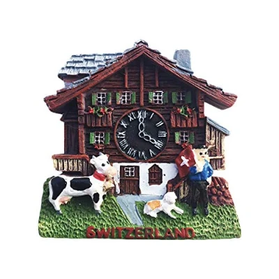 Abbildung von Schweiz Kuckucksuhr 3D Kühlschrankmagnet Tourist Travel Souvenirs Handgemachte Harz Handwerk Magnetische Aufkleber Home Küche Dekoration Sammlung Geschenk