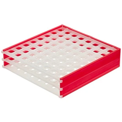 Abbildung von neoRack Polypropylen Zusammensteckbar Reaktionsgefäßgestell für 8 x Plätze 12 mm Gefäße, Rot/Weiß