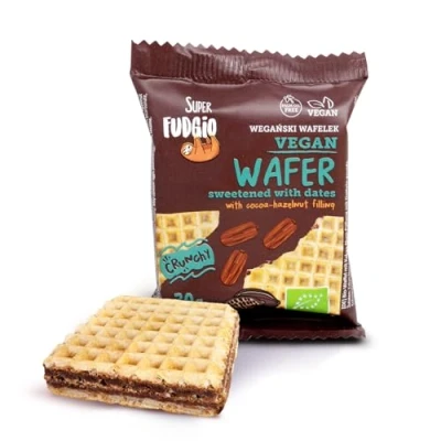 Abbildung von SUPER FUDGiO BIO Waffeln mit Kakao und Haselnusscreme Gesüßt Datteln statt Zucker ohne Palmöl Vegan 30g