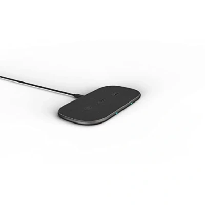 Abbildung von Rapoo XC260 kabelloses 2x10W Induktionsladegerät für Smartphone, Ladegerät iOS und Android (z.B. iPhone, AirPod, Samsung), flach, Qi Laden, Schnellladen, Überladeschutz, grau