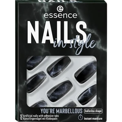 Abbildung von essence nails in style, Künstliche Fingernägel, Nr. 17, Schwarz, Expressergebnis, sofortiges Ergebnis, glänzend, farbintensiv, Nanopartikel frei, 1er Pack (12pcs)