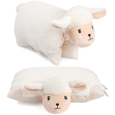 Abbildung von BRUBAKER Kuscheltier Kissen Schaf 2 in 1 Plüschtier und Kuschelkissen 40 x 30 cm (Dekokissen, St., Tierkissen Schafkissen Stofftier), aufklappbares Kinder Plüschkissen mit Klettverschluss