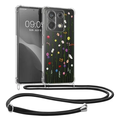 Abbildung von kwmobile Necklace Case kompatibel mit Xiaomi Redmi Note 13 Pro 5G / Poco X6 Hülle Silikon Cover Handykette Mehrfarbig Transparent Wildblumen Ranke