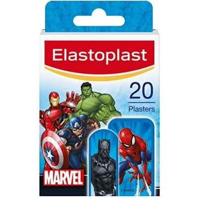 Abbildung von Elastoplast Marvel Pflaster, 20 Stück in verschiedenen Größen, farbige Erste Hilfe Pflaster für Kinder, Kinderpflaster mit Superhelden Motiven
