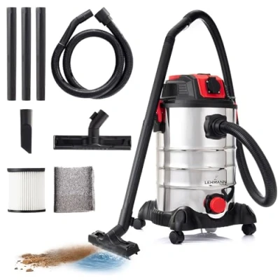 Abbildung von LEHMANN Nass Trockensauger mit 30L Metallbehälter, 1500W, Industriestaubsauger Gerätesteckdose, Blasfunktion, HEPA und Schaumfilter, Filterrüttler, Allessauger für Werkstatt Baustelle