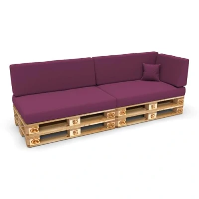 Abbildung von POKAR Palettenkissen Palettenauflagen mit abnehmbarem Bezug Palettenmöbel Palettensofa 6er Set: Sitzkissen 120x80 + Rückenlehne 120x40, Violett