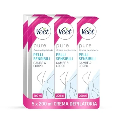 Abbildung von Veet Haarentfernungscreme für empfindliche Haut, Beine, Arme, Achseln und Bikinizone, 5 x 200 ml